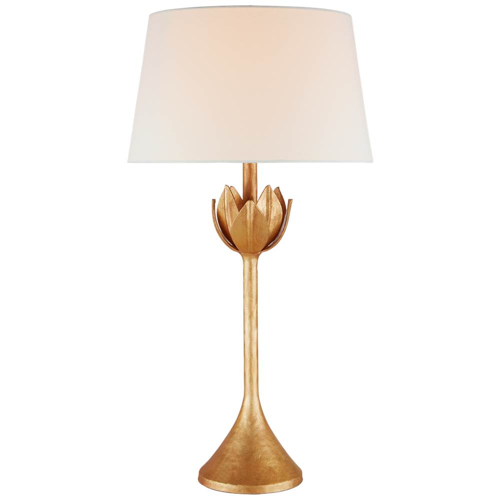 Visual Comfort Signature Collection Alberto Large Table Lamp in Antique Gold Leaf with Linen Shade