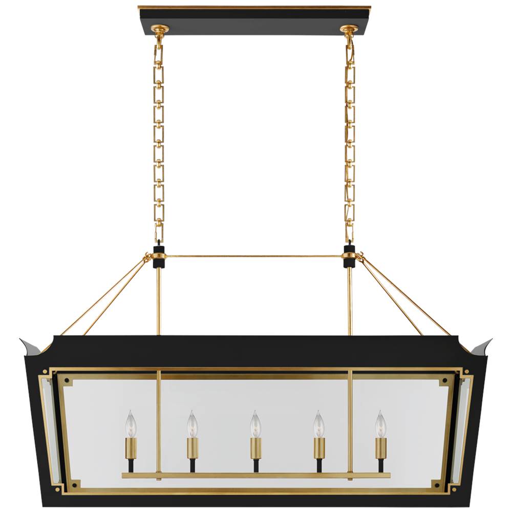 Visual Comfort Signature Collection Caddo Medium Linear Lantern in Matte Black and Gild with Clear Glass