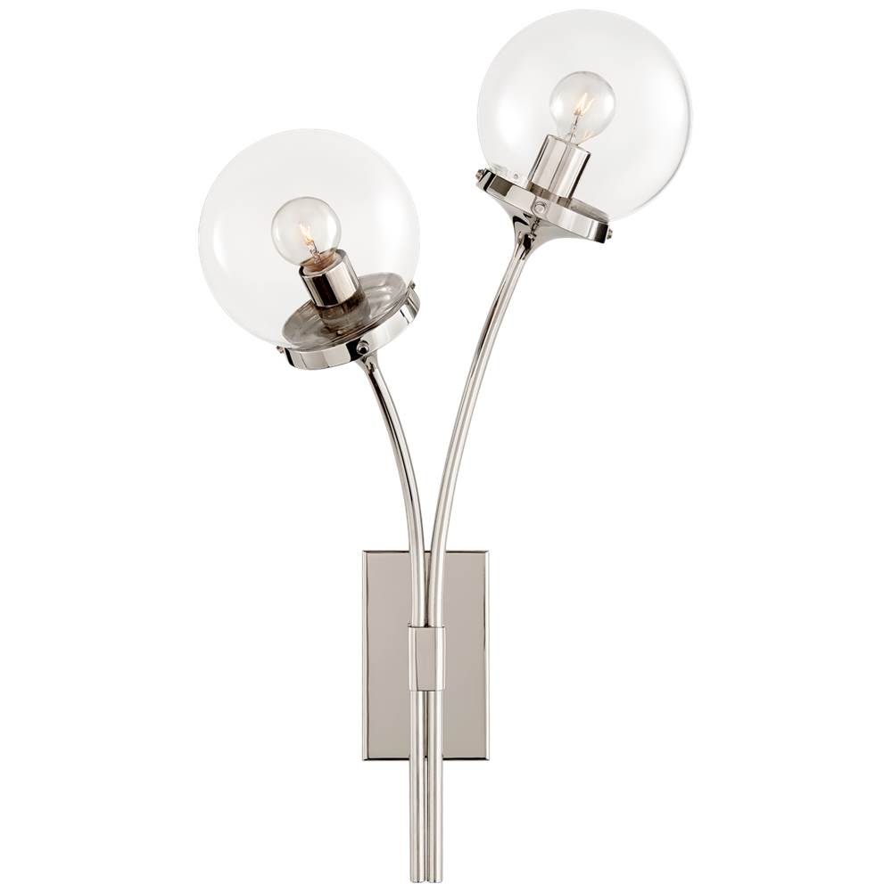 Visual Comfort Signature Collection Prescott Left Sconce in Polished Nickel with Clear Glass