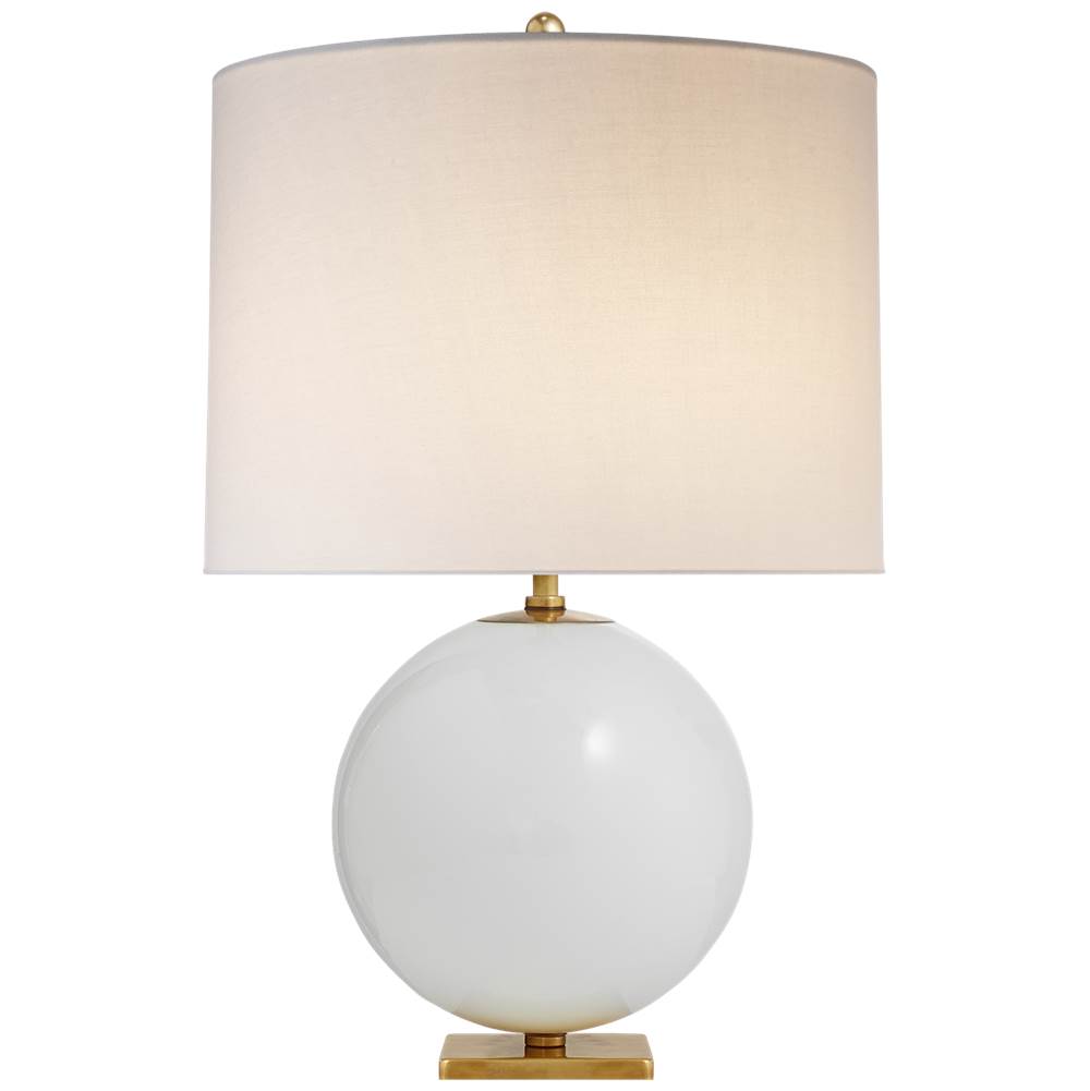 Visual Comfort Signature Collection Elsie Table Lamp in Cream Reverse Painted Glass with Cream Linen Shade