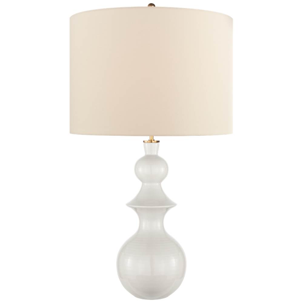 Visual Comfort Signature Collection Saxon Large Table Lamp in New White with Cream Linen Shade
