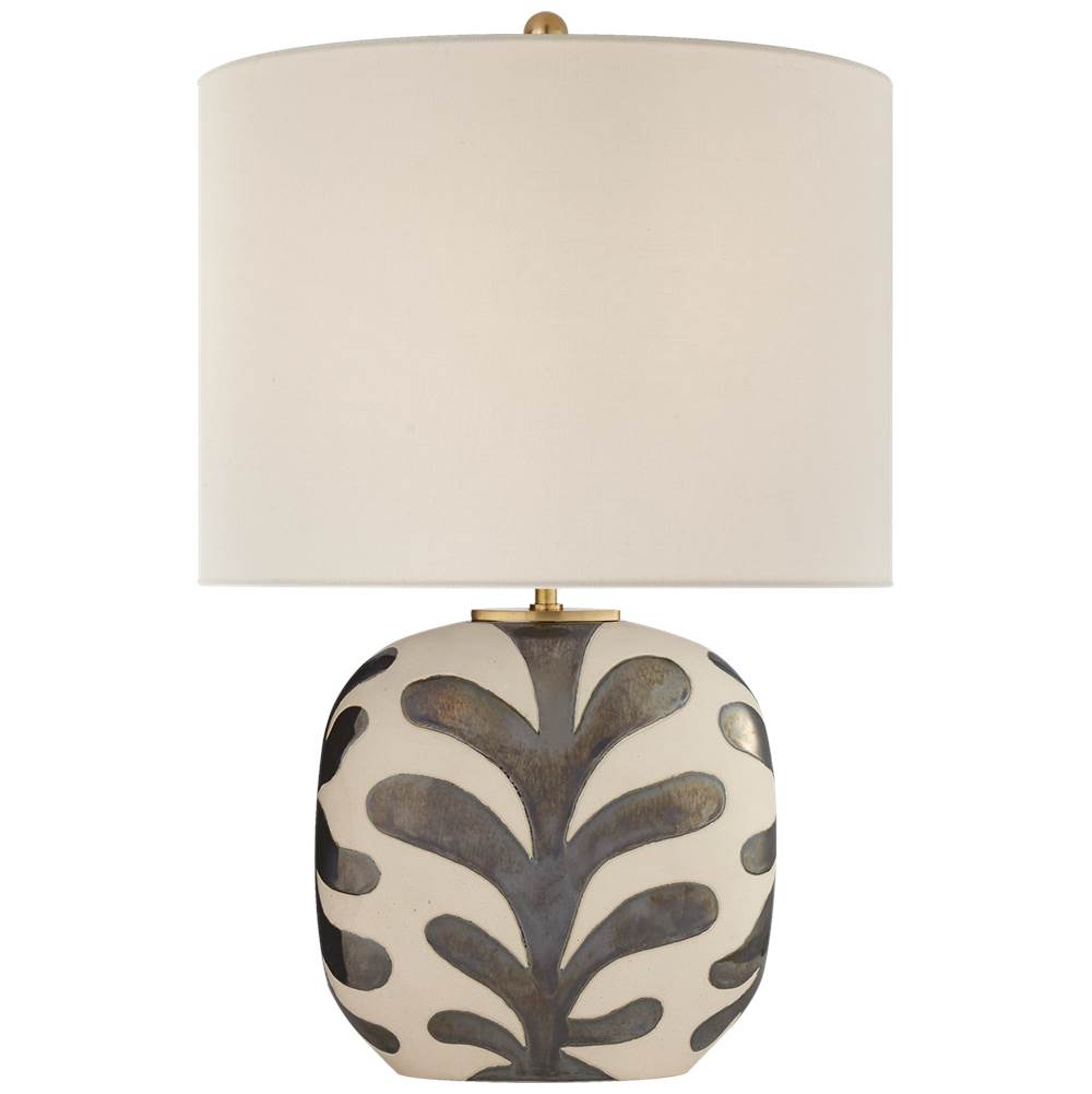 Visual Comfort Signature Collection Parkwood Medium Table Lamp in Natural Bisque and Black Pearl with Linen Shade