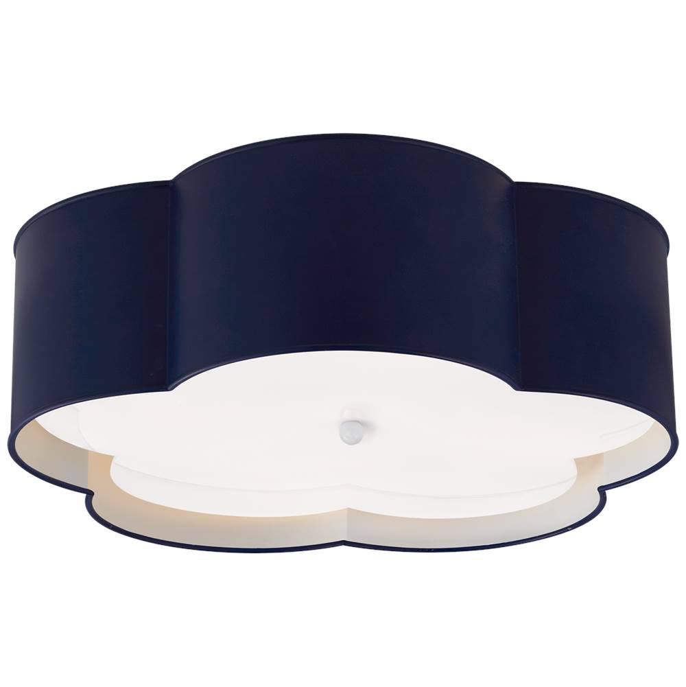 Visual Comfort Signature Collection Bryce Large Flower Flush Mount in French Navy and White with Frosted Acrylic