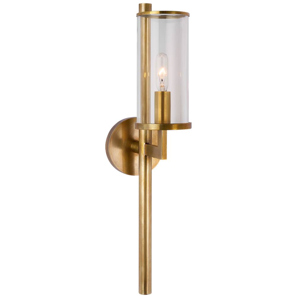 Visual Comfort Signature Collection Liaison Single Sconce in Antique-Burnished Brass with Clear Glass