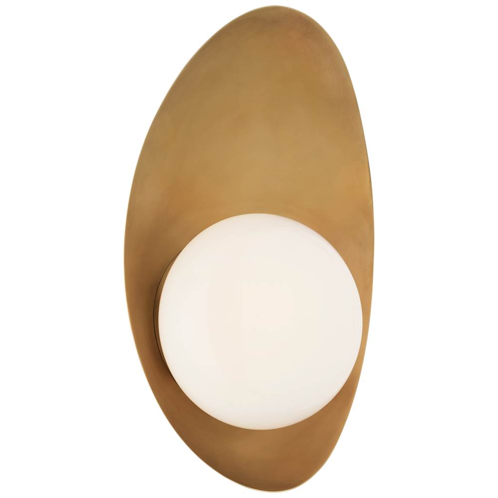 Visual Comfort Signature Collection Nouvel Small Sconce in Antique-Burnished Brass with White Glass
