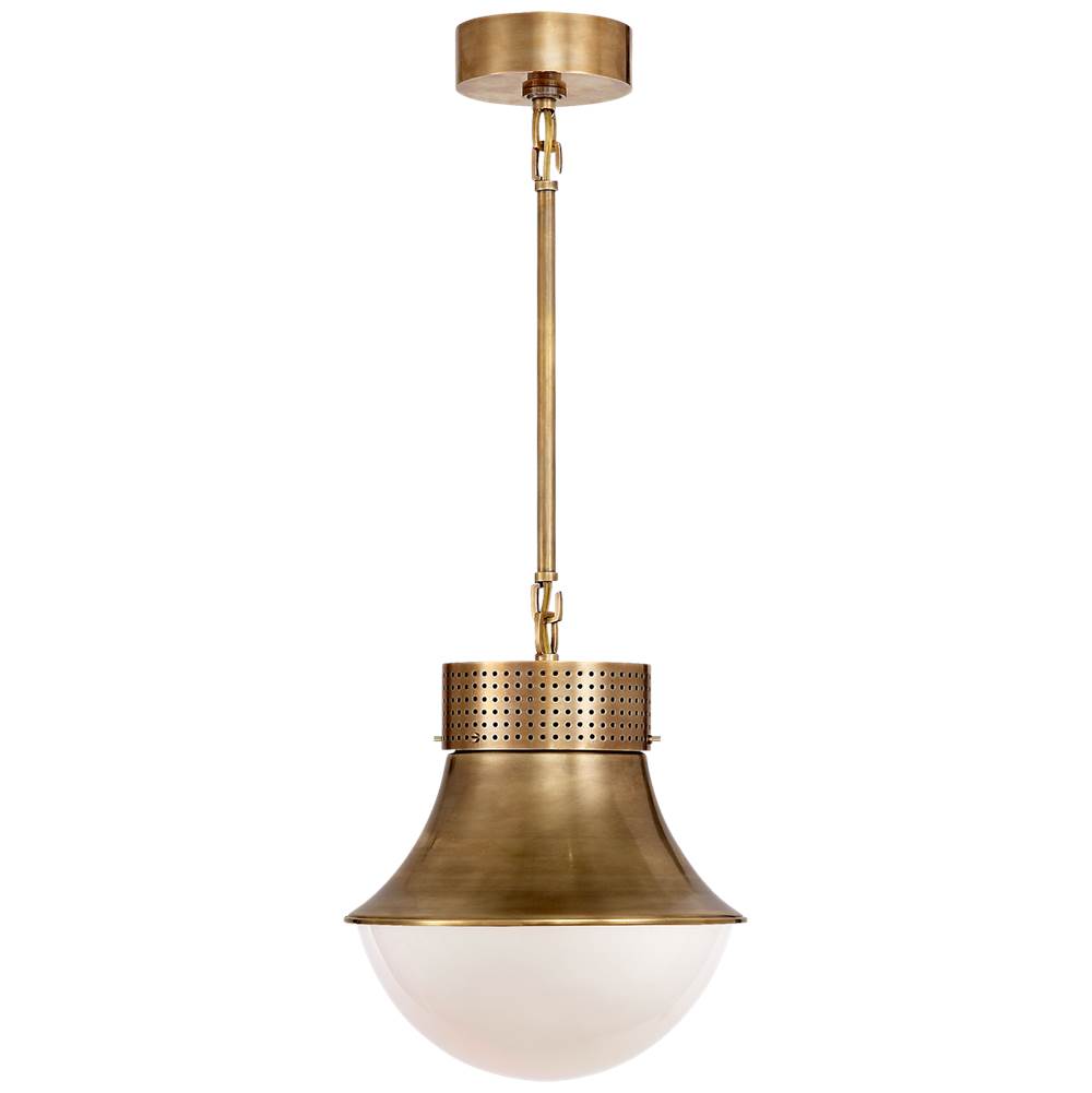 Visual Comfort Signature Collection Precision Small Pendant in Antique-Burnished Brass with White Glass