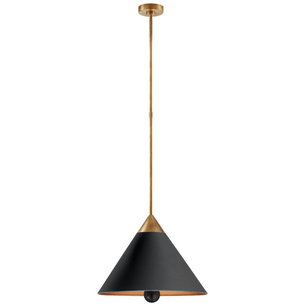Visual Comfort Signature Collection Cleo Pendant in Antique-Burnished Brass and Black with Frosted Acrylic