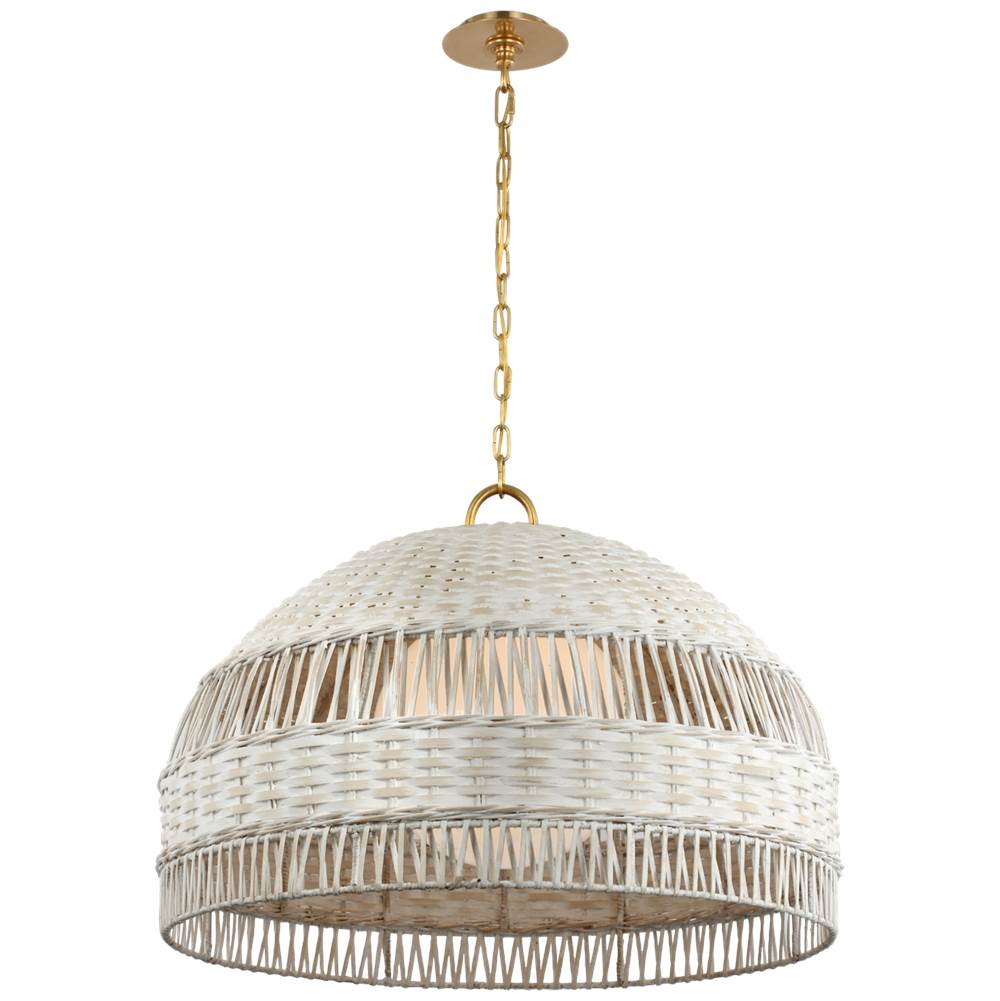 Visual Comfort Signature Collection Whit Extra Large Dome Hanging Shade in Soft Brass and White Wicker