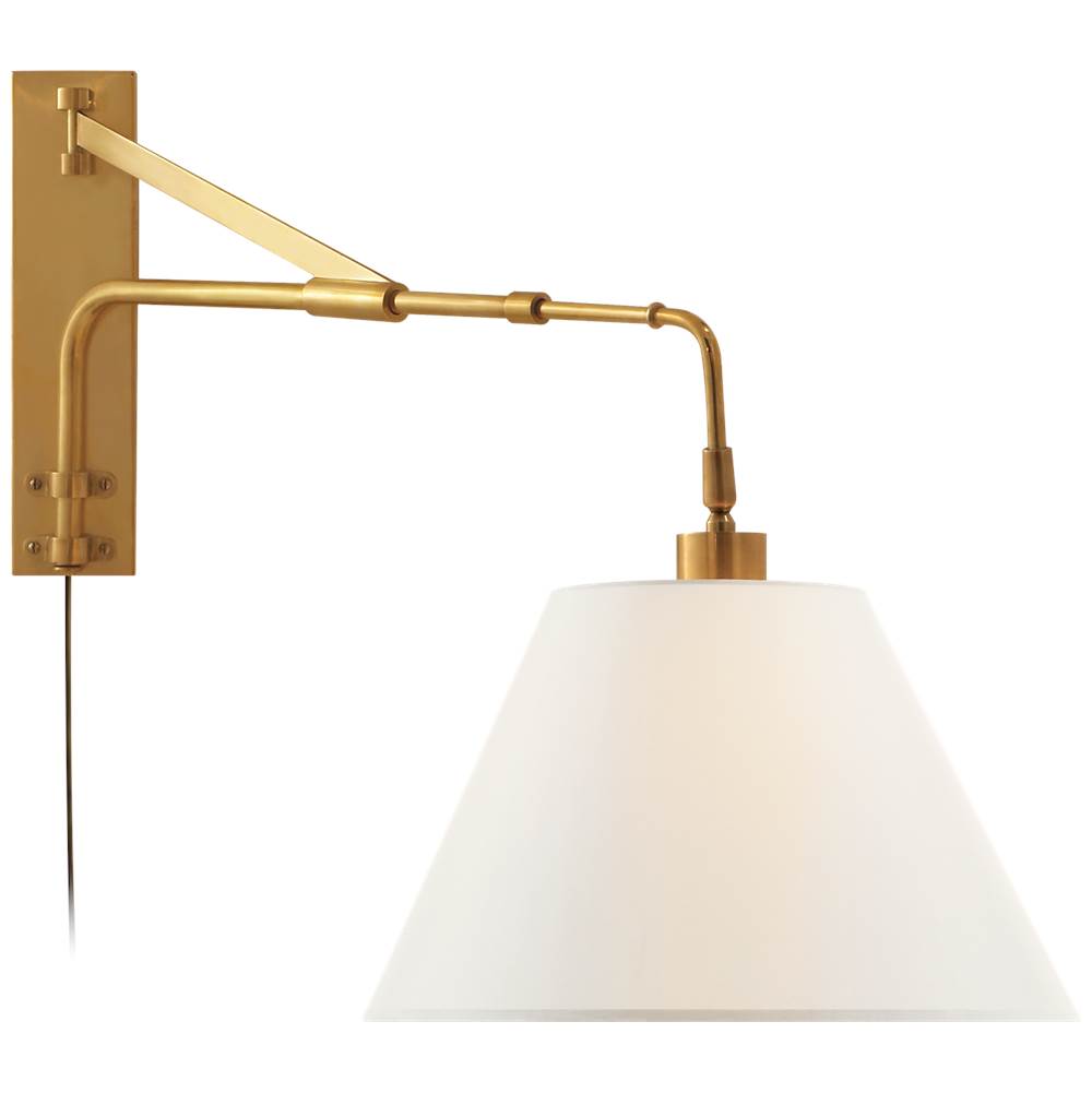 Visual Comfort Signature Collection Brompton Extension Swing Arm in Natural Brass with Linen Shade
