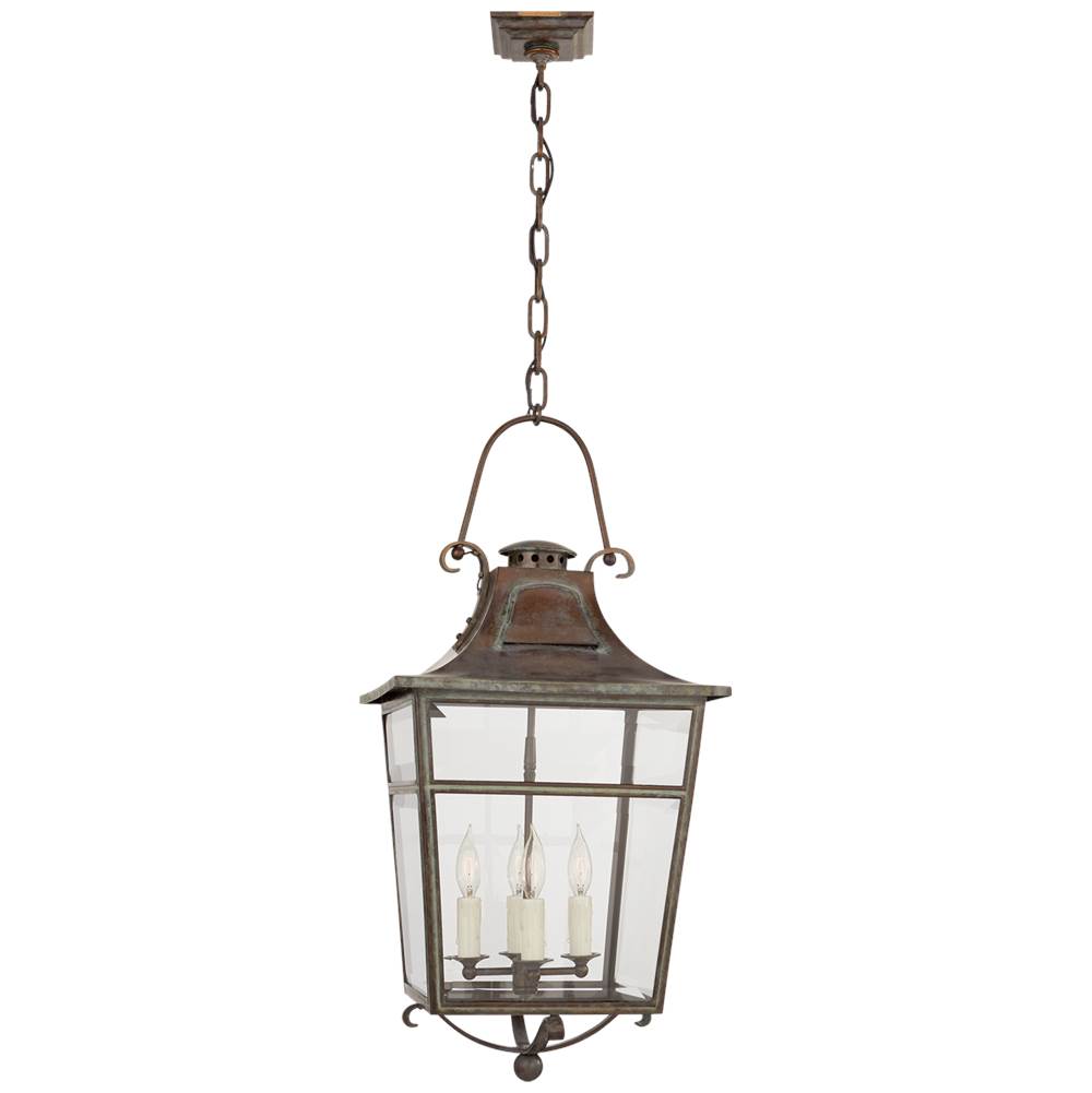 Visual Comfort Signature Collection Carrington Small Lantern in Weathered Verdigris with Clear Glass