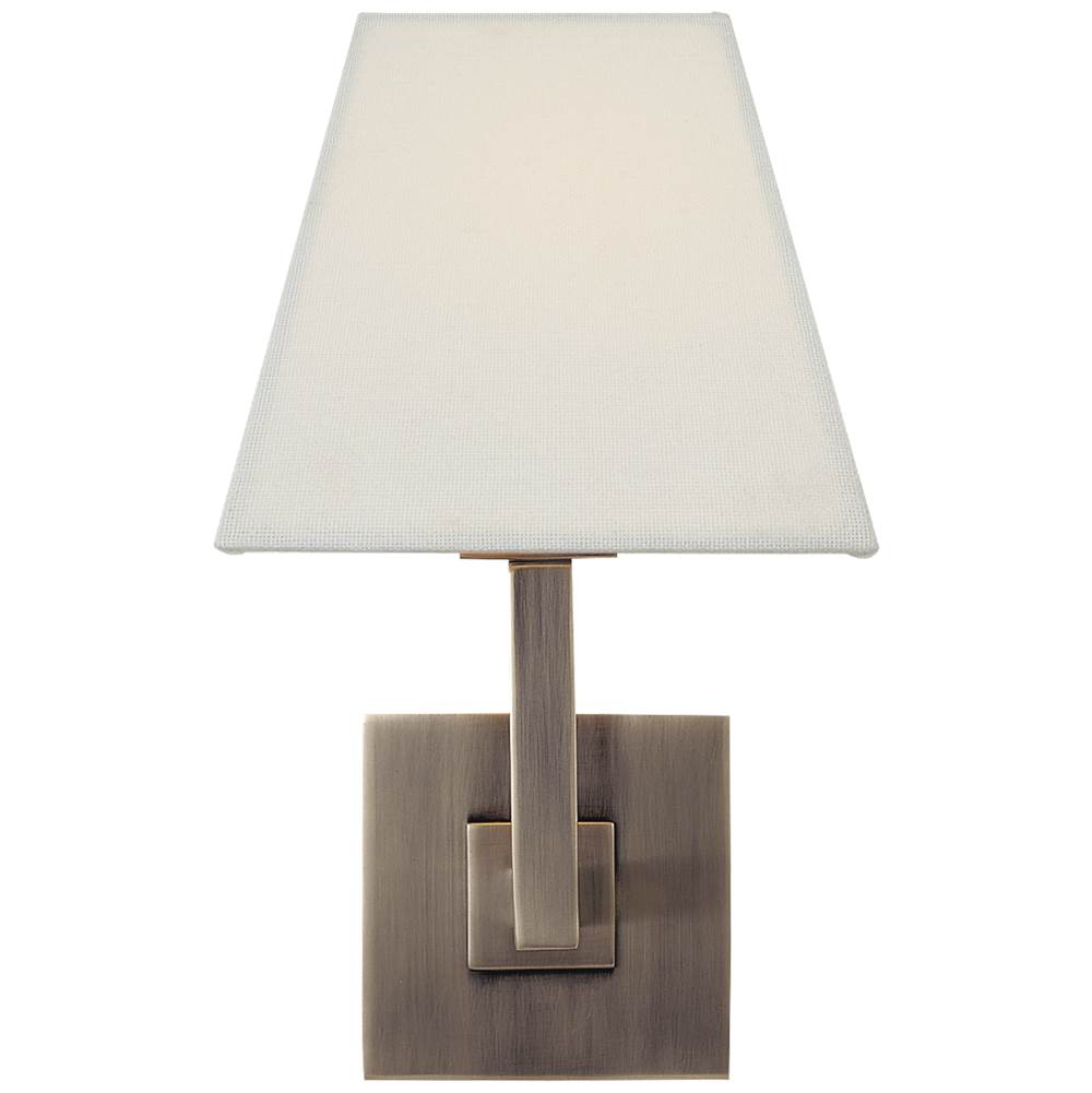 Visual Comfort Signature Collection Architectural Wall Sconce in Brushed Steel with Square Linen Shade