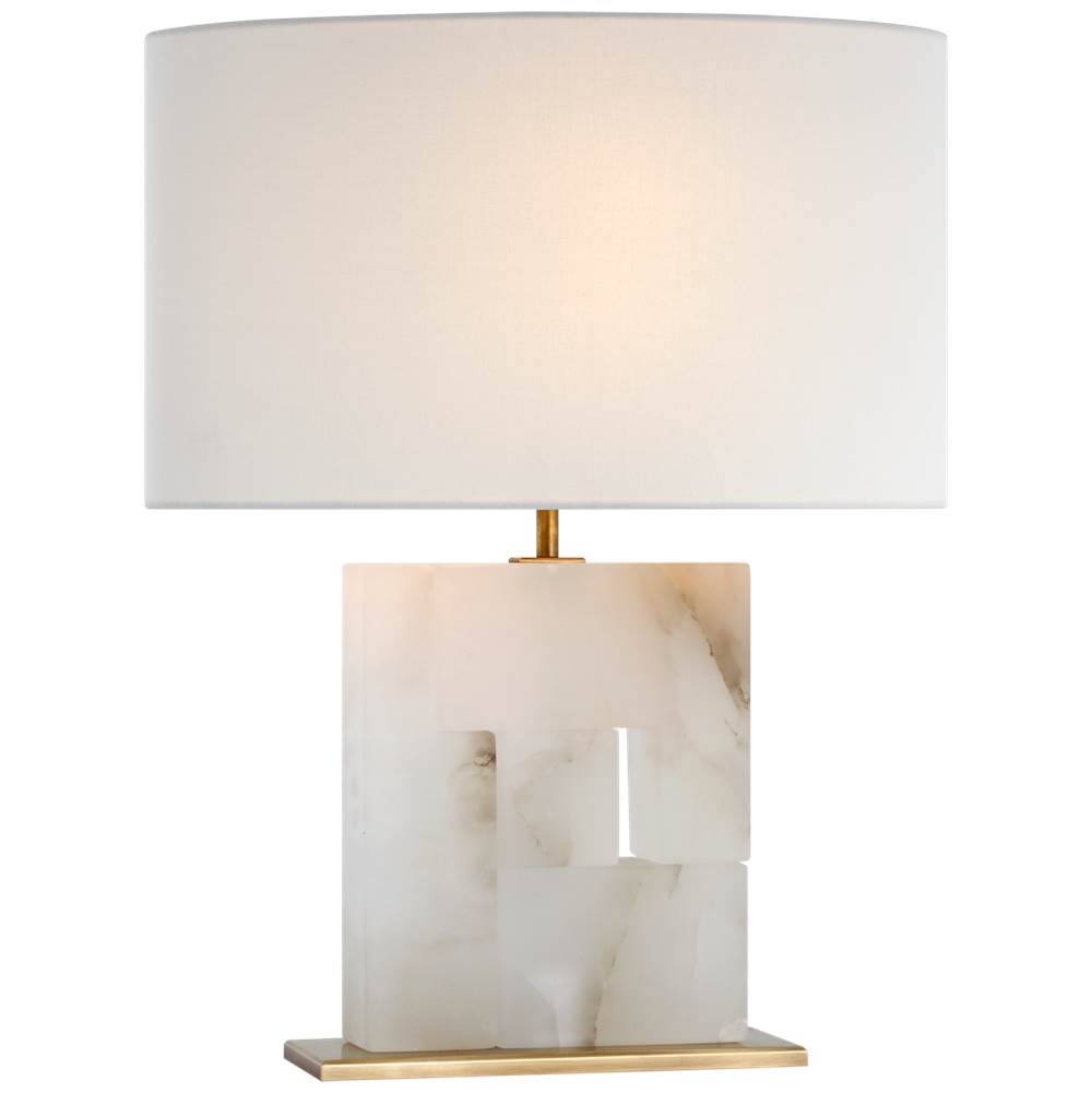 Visual Comfort Signature Collection Ashlar Medium Table Lamp in Alabaster and Hand-Rubbed Antique Brass with Linen Shade