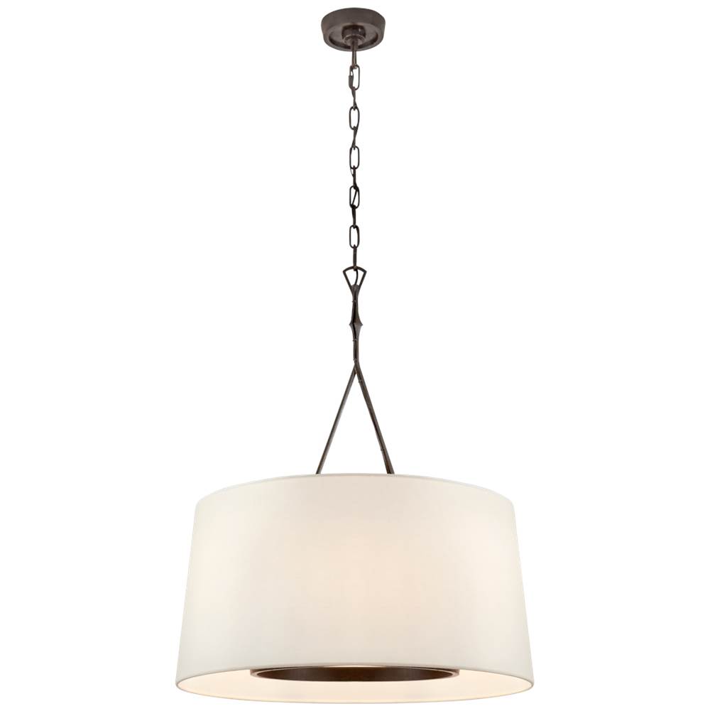 Visual Comfort Signature Collection Dauphine Large Hanging Shade in Aged Iron with Linen Shade
