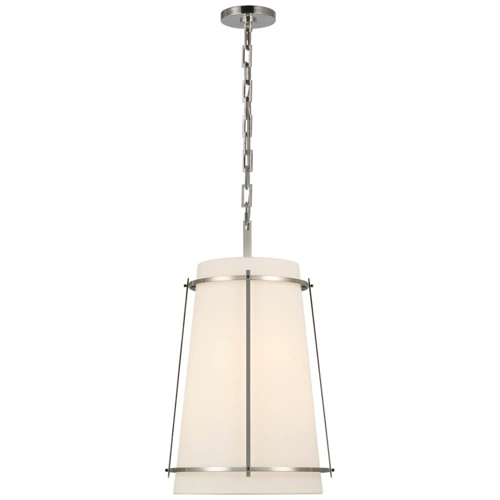 Visual Comfort Signature Collection Callaway Medium Hanging Shade in Polished Nickel with Linen Shade and Frosted Acrylic Diffuser