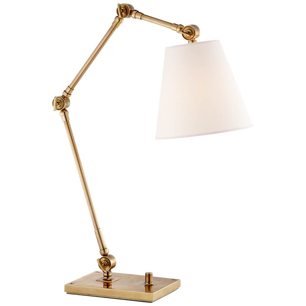 Visual Comfort Signature Collection Graves Task Lamp in Hand-Rubbed Antique Brass with Linen Shade