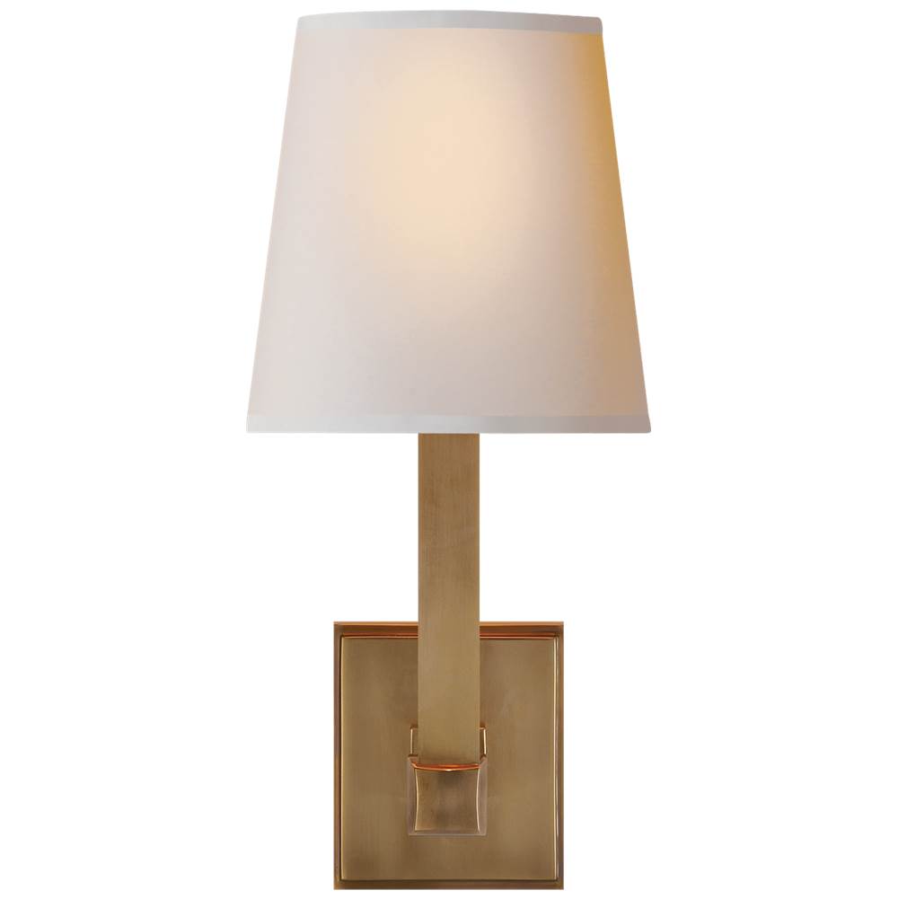 Visual Comfort Signature Collection Square Tube Single Sconce in Hand-Rubbed Antique Brass with Natural Paper Shade