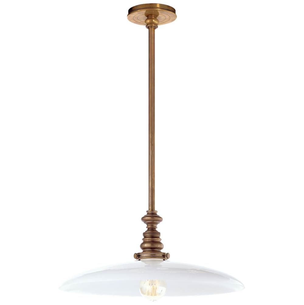 Visual Comfort Signature Collection Boston Pendant in Hand-Rubbed Antique Brass with Large White Dish Glass