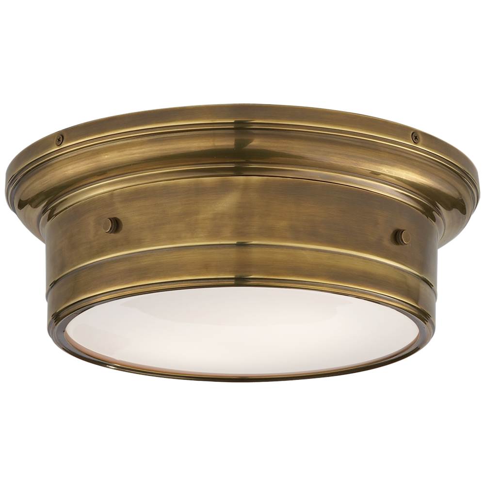 Visual Comfort Signature Collection Siena Small Flush Mount in Hand-Rubbed Antique Brass with White Glass