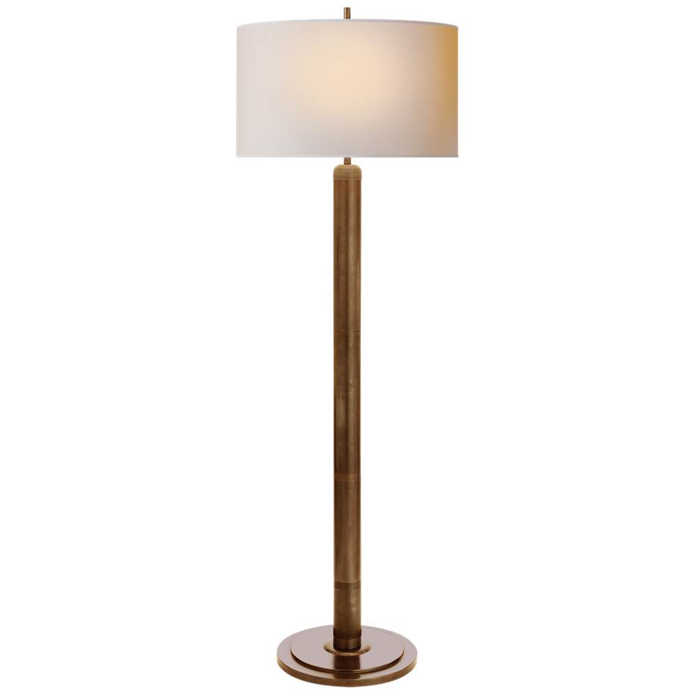 Visual Comfort Signature Collection Longacre Floor Lamp in Hand-Rubbed Antique Brass with Natural Paper Shade