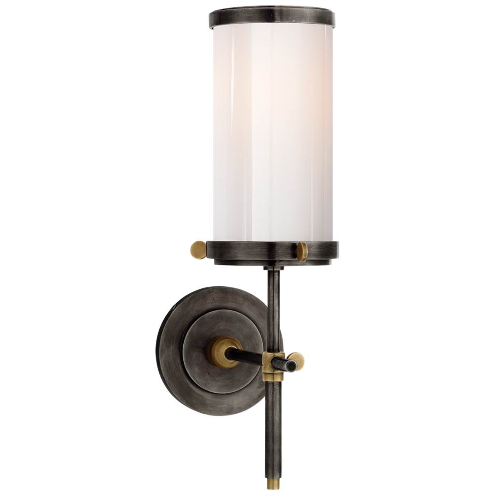 Visual Comfort Signature Collection Bryant Bath Sconce in Bronze and Hand-Rubbed Antique Brass with White Glass