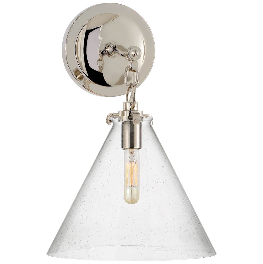 Visual Comfort Signature Collection Katie Small Conical Sconce in Polished Nickel with Seeded Glass