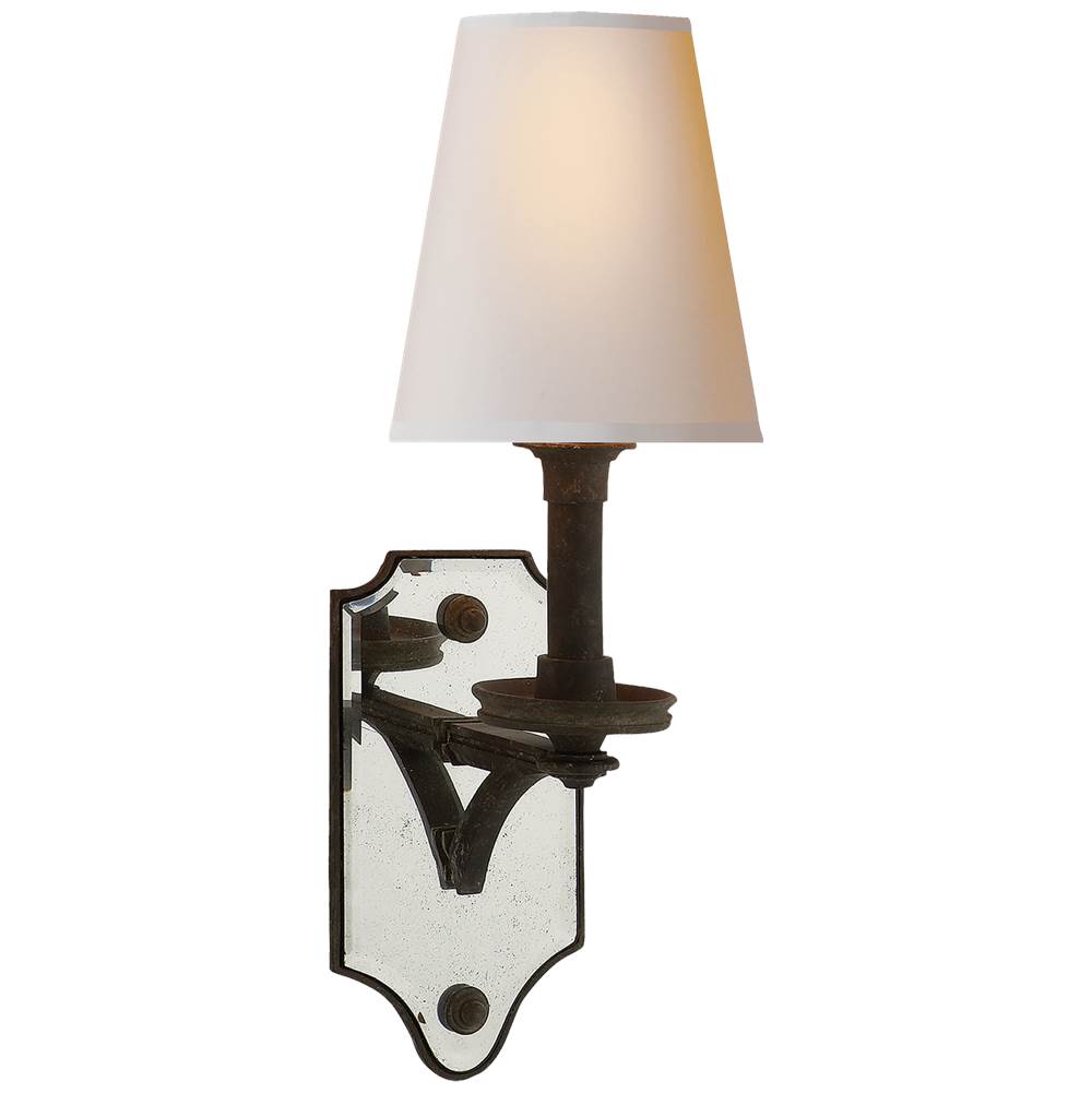 Visual Comfort Signature Collection Verona Mirrored Sconce in Weathered Iron with Natural Paper Shade