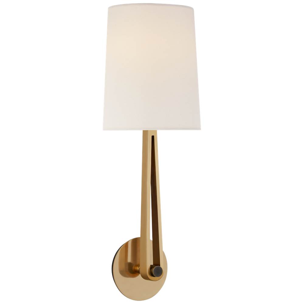 Visual Comfort Signature Collection Alpha Large Convertible Sconce in Hand-Rubbed Antique Brass and Bronze with Linen Shade