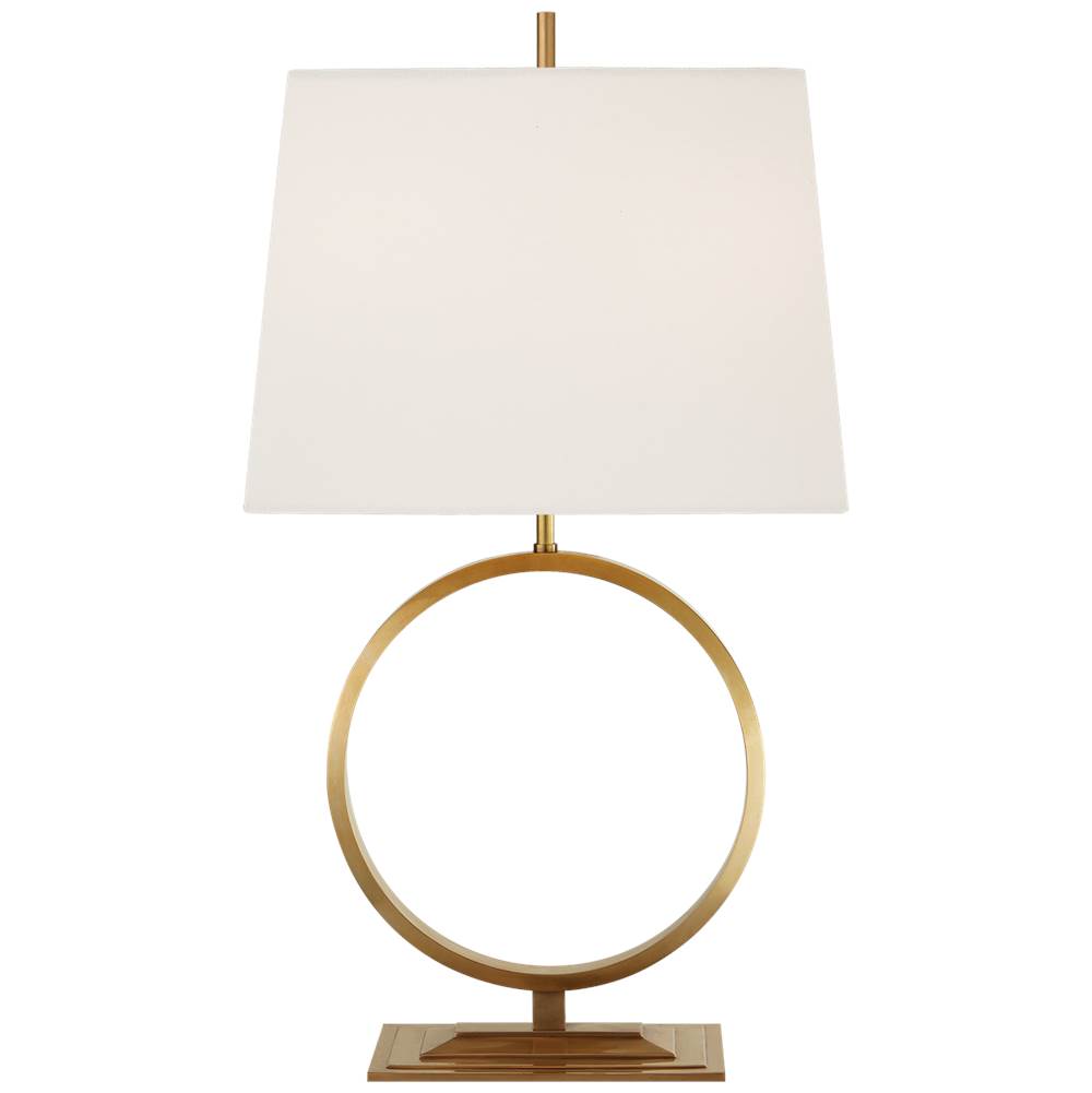 Visual Comfort Signature Collection Simone Medium Table Lamp in Hand-Rubbed Antique Brass with Linen Shade