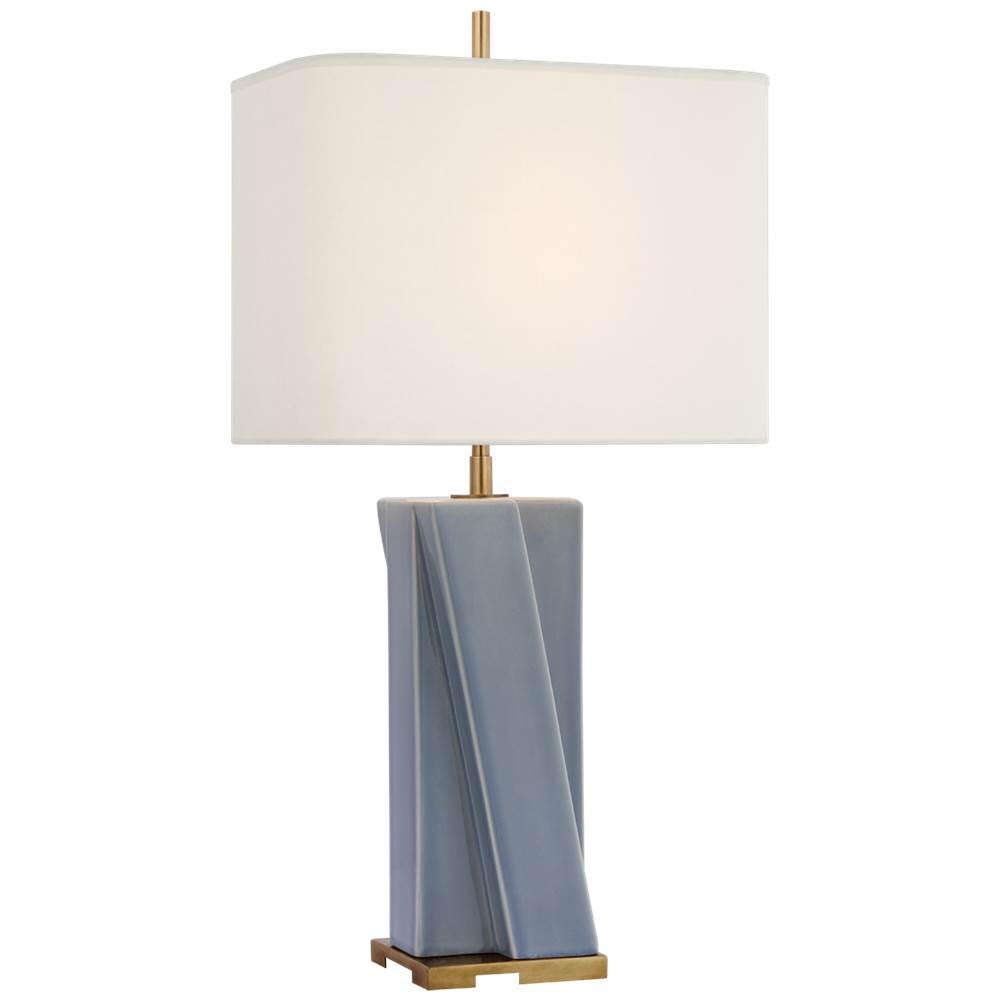 Visual Comfort Signature Collection Niki Medium Table Lamp in Polar Blue Crackle with Linen Shade