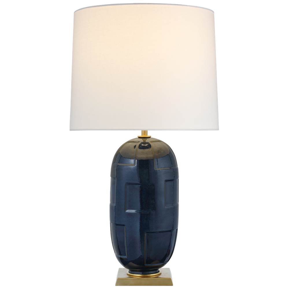 Visual Comfort Signature Collection Incasso Large Table Lamp in Mixed Blue Brown with Linen Shade