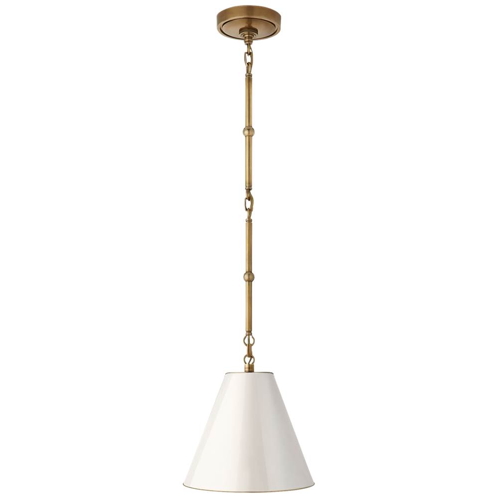 Visual Comfort Signature Collection Goodman Petite Hanging Shade in Hand-Rubbed Antique Brass with Antique White Shade
