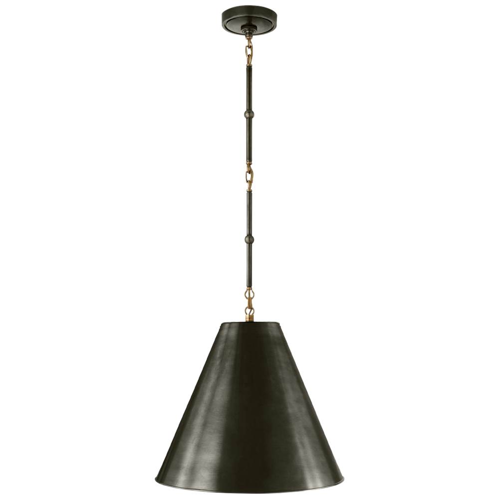 Visual Comfort Signature Collection Goodman Small Hanging Light in Bronze and Hand-Rubbed Antique Brass with Bronze Shade