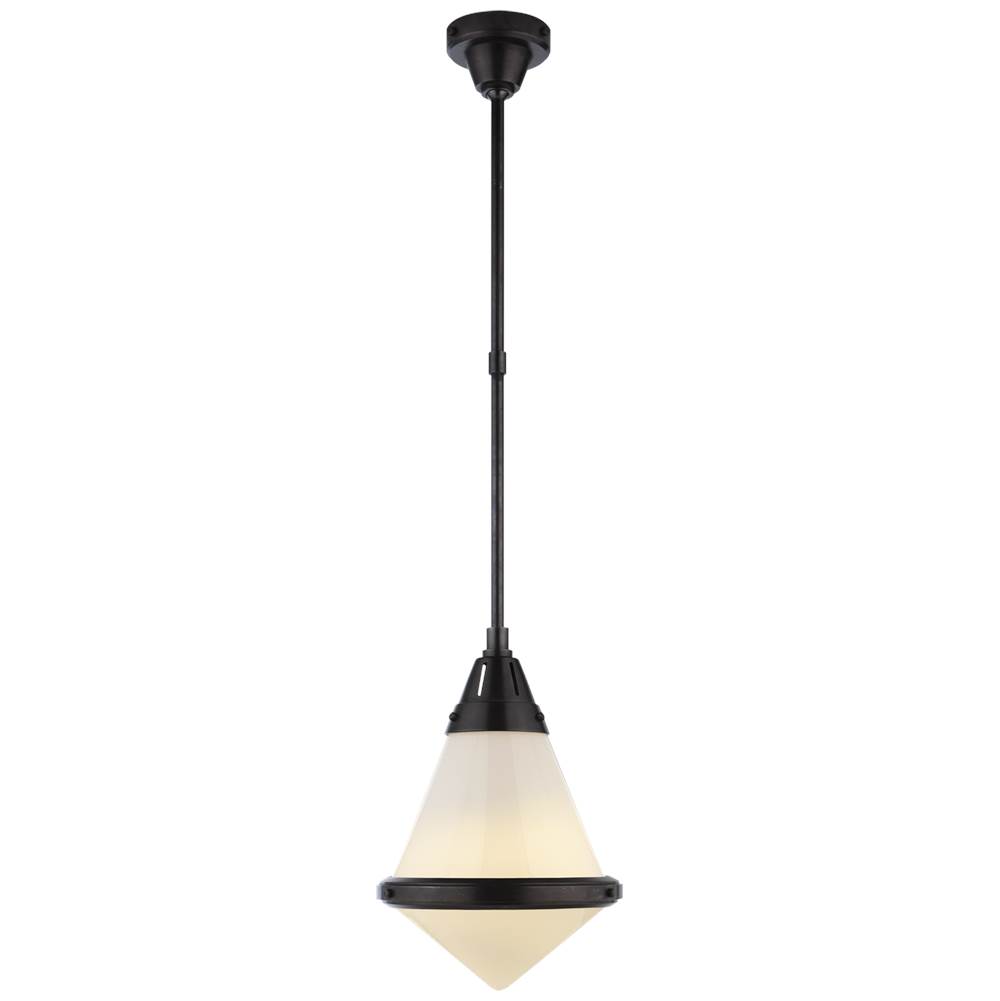 Visual Comfort Signature Collection Gale Small Pendant in Bronze with White Glass