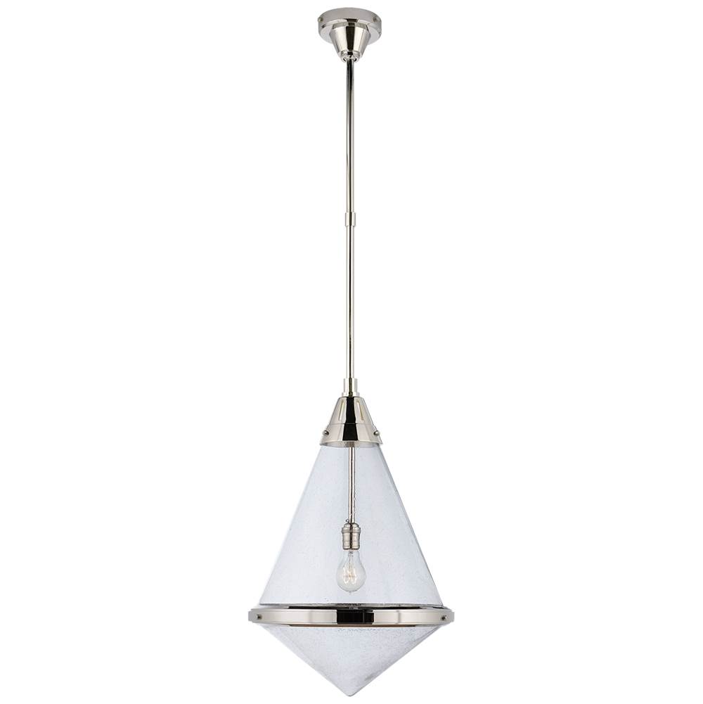 Visual Comfort Signature Collection Gale Large Pendant in Polished Nickel with Seeded Glass