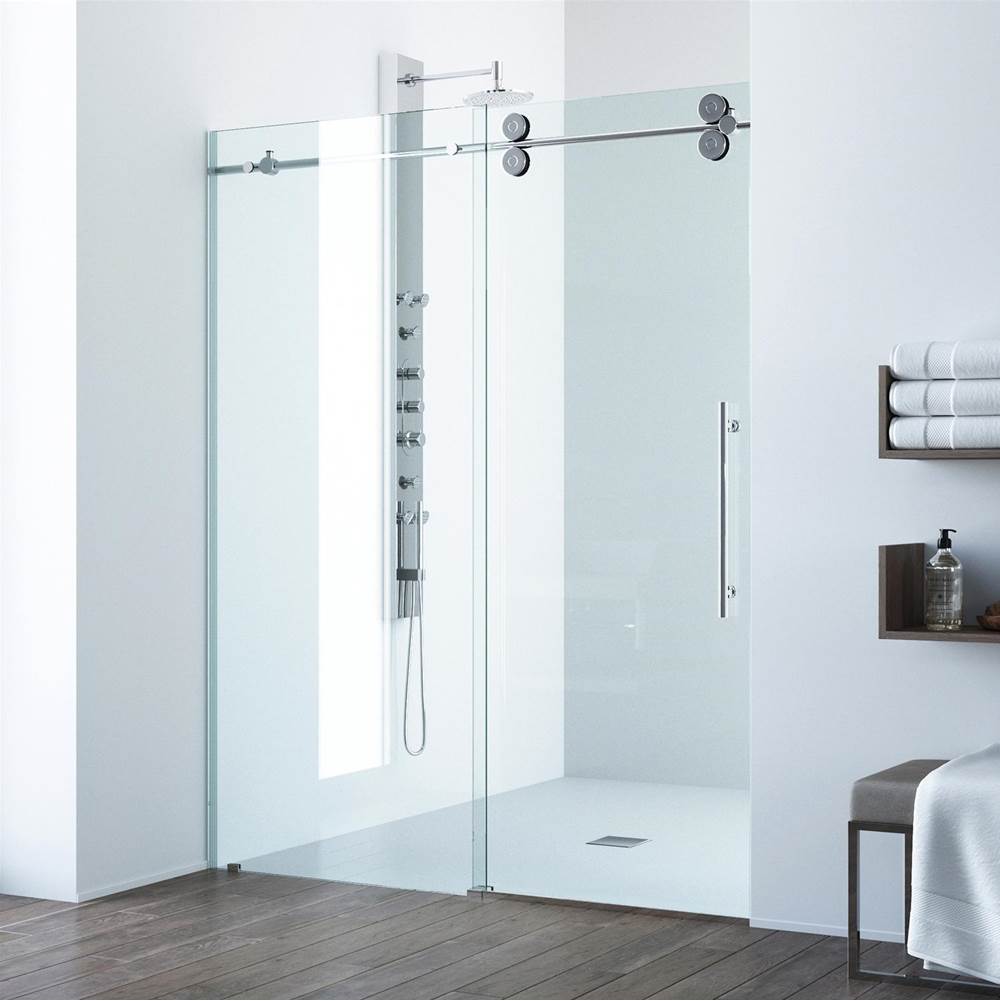 Vigo Elan 64 To 68 In. X 74 In. Frameless Sliding Shower Door In Chrome With Clear Glass And Handle