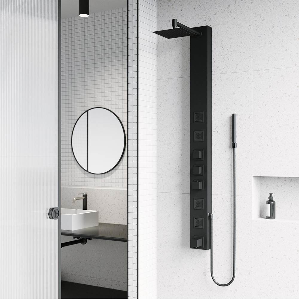 Vigo Bowery 5 in. 4-Jet High Pressure Square Rainfall Shower System with Tub Filler in Matte Black