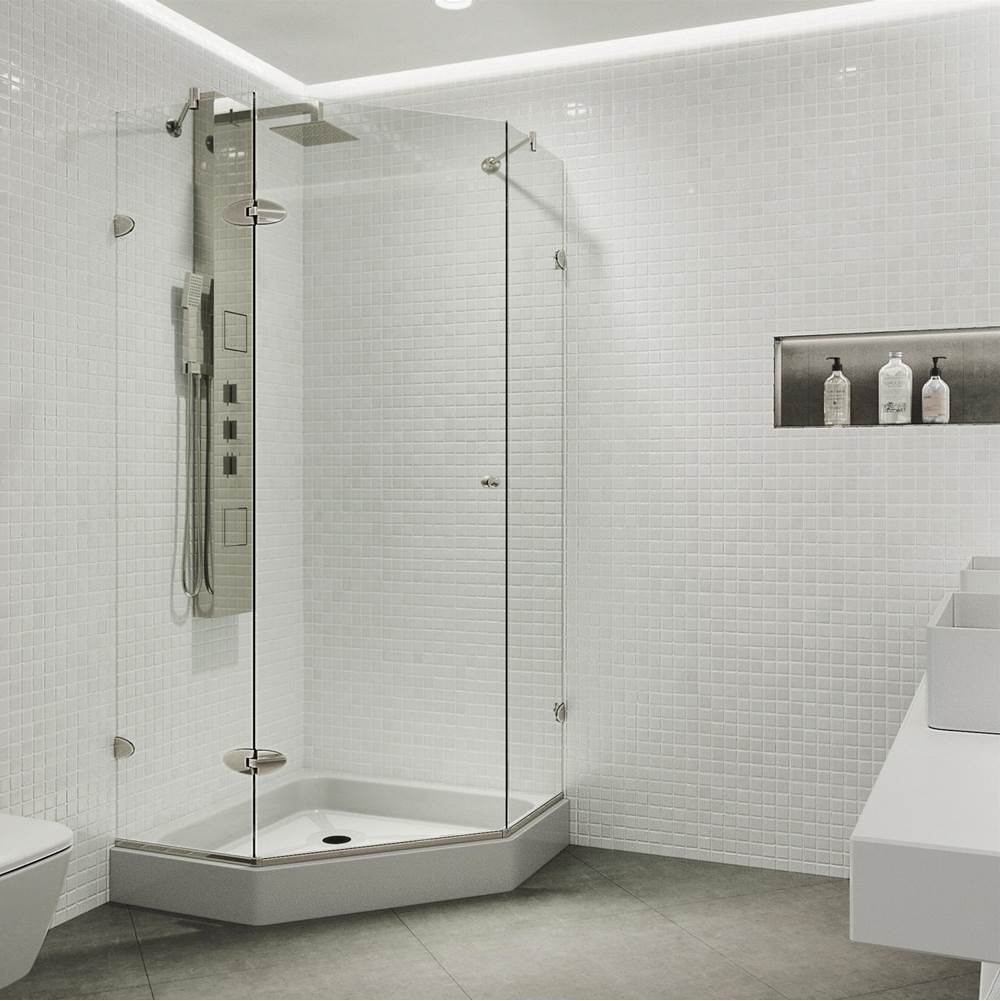 Vigo Verona 40.25 W X 70.375 H Frameless Hinged Shower Enclosure In Brushed Nickel With Shower Base And Handle