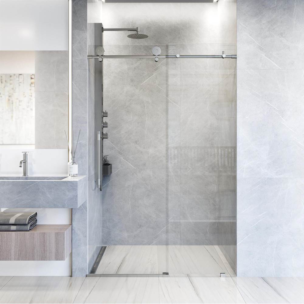Vigo Elan Hart 56 to 60 in. W x 76 in. H Sliding Frameless Shower Door in Stainless Steel with 3/8 in. (10mm) Clear Glass