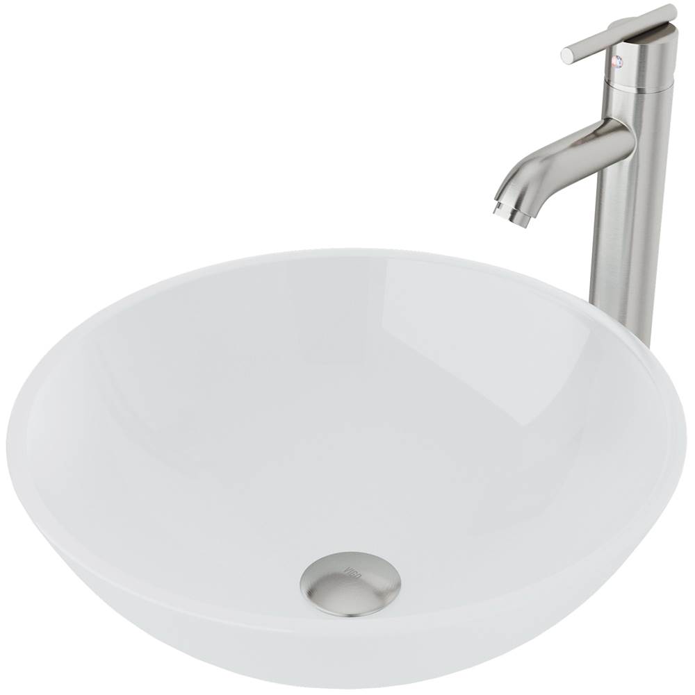 Vigo White Frost Glass Vessel Bathroom Sink Set With Seville Vessel Faucet In Brushed Nickel