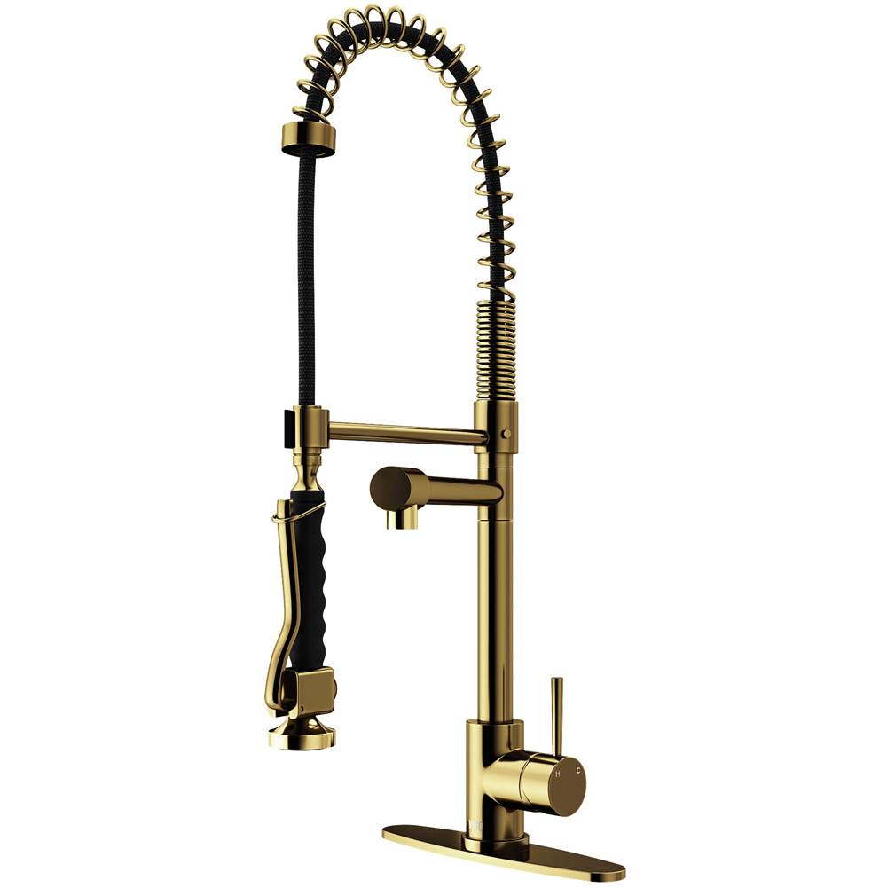 Vigo Zurich Pull-Down Spray Kitchen Faucet And Deck Plate In Matte Brushed Gold