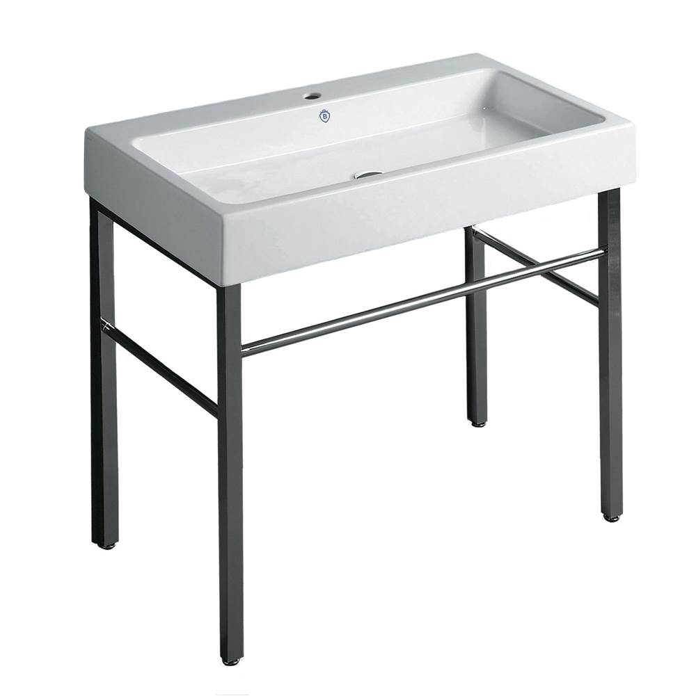 Whitehaus Collection Britannia Large Rectangular Sink Console with Front Towel Bar and Single Faucet Hole Drill