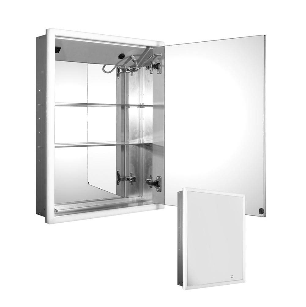 Whitehaus Collection Medicinehaus Recessed Single Mirrored Door Medicine Cabinet with Outlet, Defogger, LED Power Button and Dimmer for Light