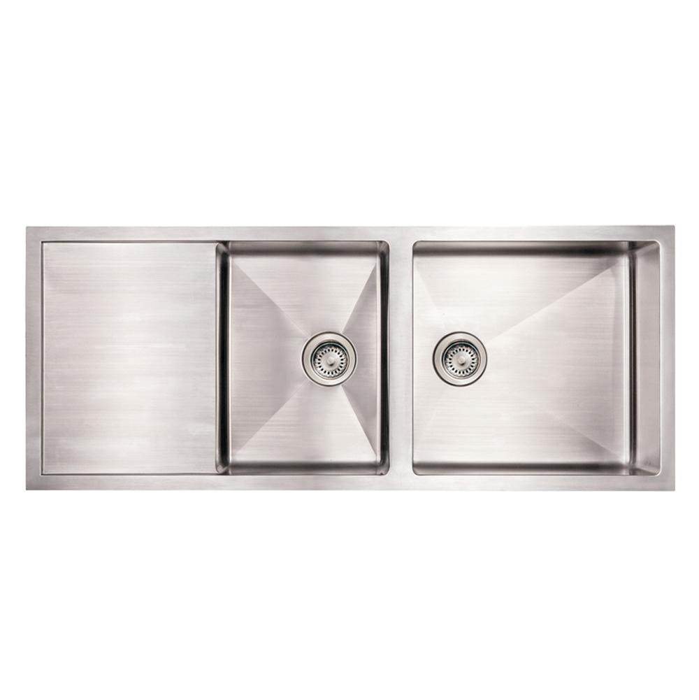 Whitehaus Collection Noah's Collection Brushed Stainless Steel Commercial Double Bowl Reversible Undermount Sink with an Integral Drain Board