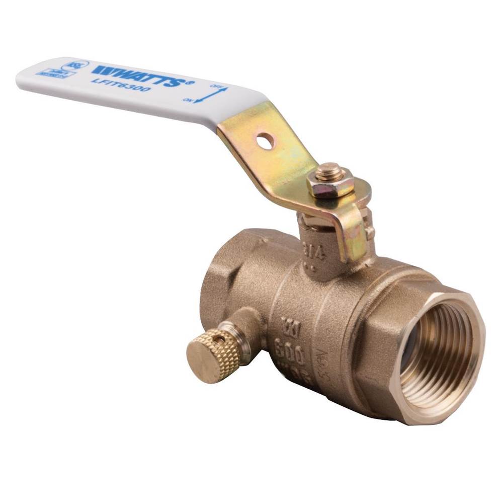 Watts 1/2 In Lead Free 2-Piece Full Port Ball And Waste Valve, Npt End Connections, Side Drain Port